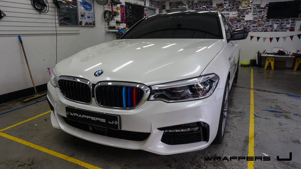 G30 BMW 520d 전체랩핑, 5시리즈 사틴 화이트 펄 전체랩핑